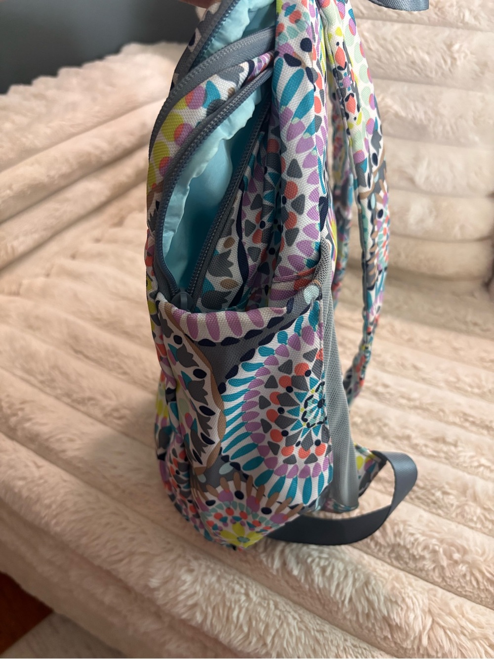 Vera Bradley Gray Backpack with Multicolor Medallion Print - Picture 6 of 7